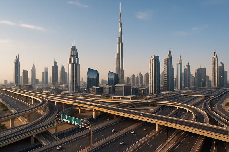 Dubai skyline with modern toll road infrastructure